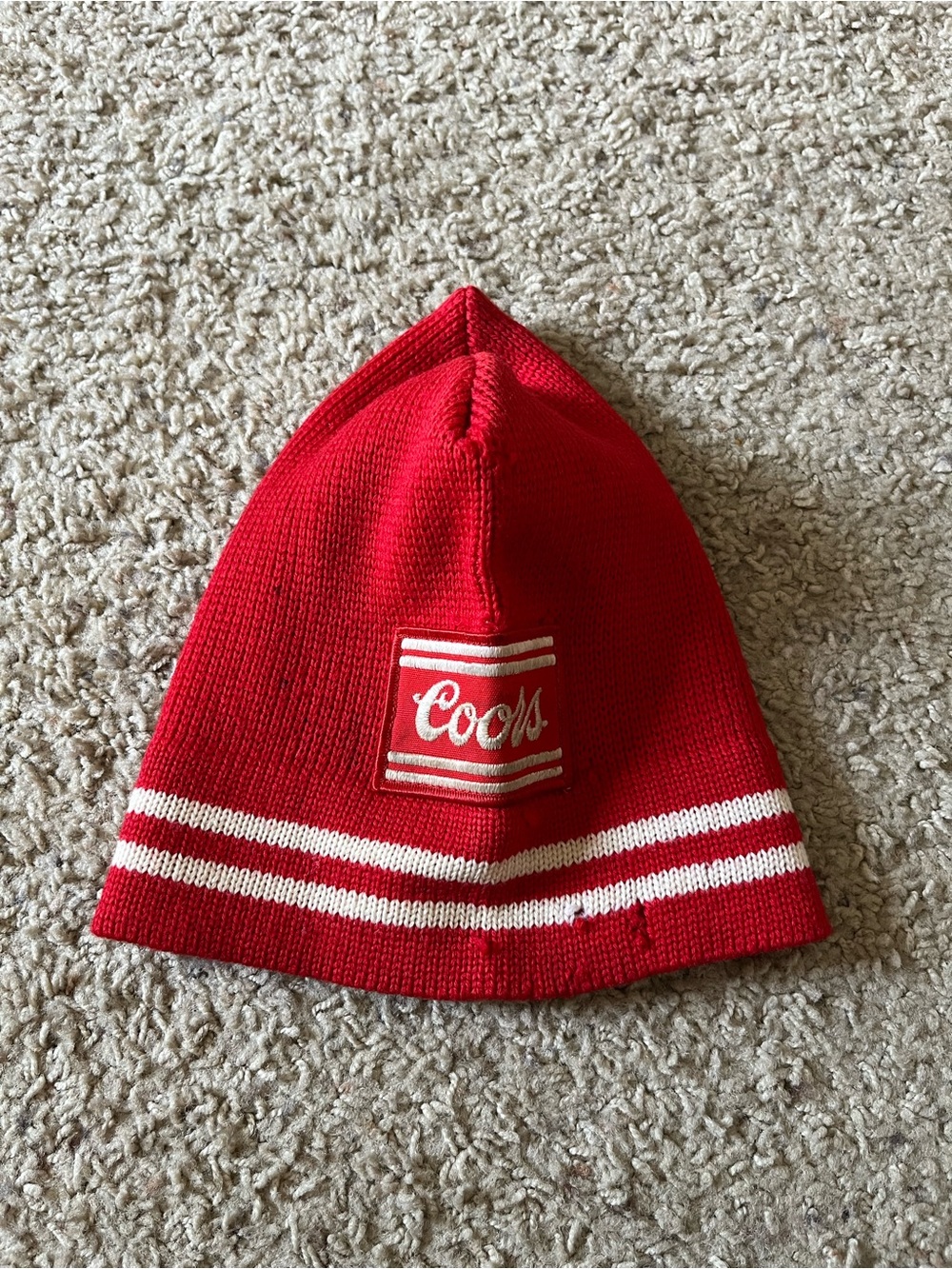 Vintage Coors Knit Red and White Beanie 100% Virgin Wool